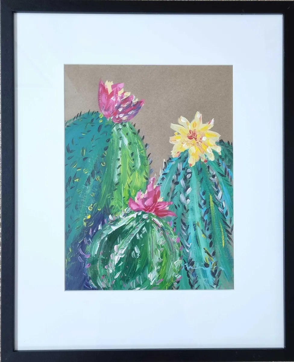 Cacti on Brown Paper Framed